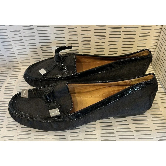 COACH Frida Black Signature Logo Canvas Loafer Size US 8.5 With Bow Detail - Picture 5 of 11